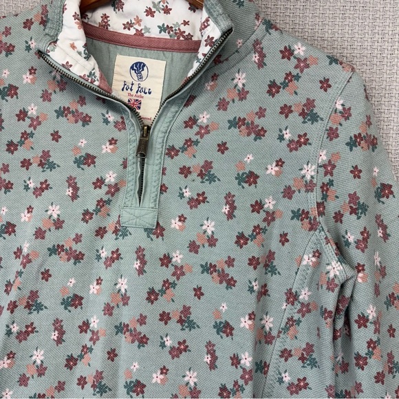 Fat Face The Airlie Sweatshirt Jumper 1/4 Zip Floral Print Blue Cotton Pocket 4 - Picture 3 of 9